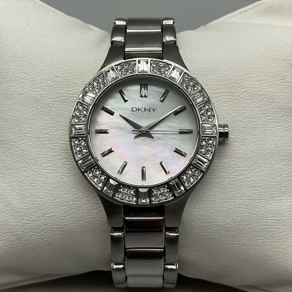 DKNY NY-8485 Women Watch 29mm MOP Dial Crystal Bezel Stainless New Battery 6.25